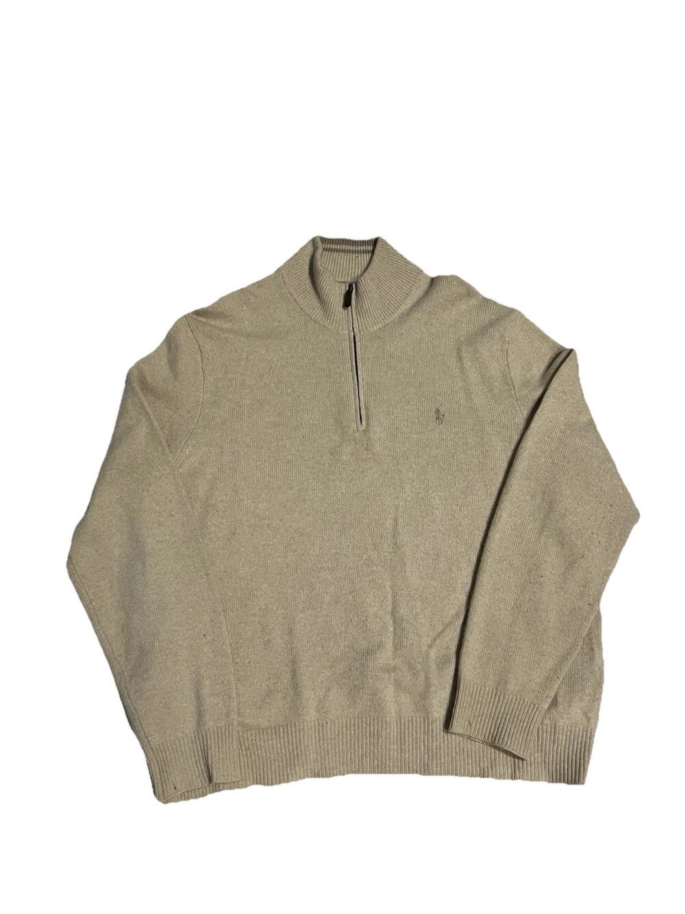 Polo Ralph Lauren Sweater Men’s XL Italian Yarn Beige Mock Neck 1/4 Zip Y2K Vtg
